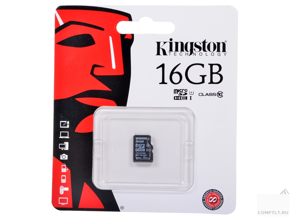 Карта памяти MicroSD 16GB Kingston Class 10 UHS-I