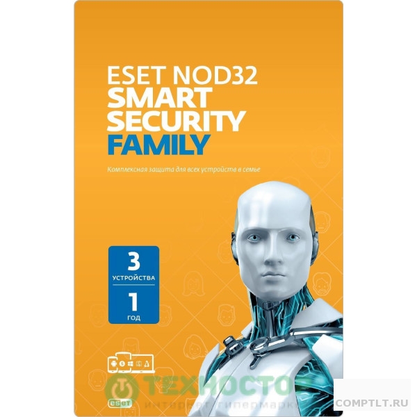 NOD32-ESM-1220CARD-1-3 ESET NOD32 Smart Security Family - универсальная лицензия на 1 год на 3 уст