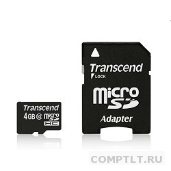 Micro SecureDigital 4Gb Transcend TS4GUSDHC10 MicroSDHC Class 10, SD adapter