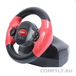 SVEN Speedy, черный  красный SV-063001 Игровой руль, виброотдача, USB, угол поворота 180°, виброотдача, блок педалей