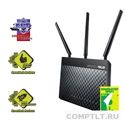 ASUS RT-AC68U AC1900 WiFi Router WLAN 1.3Gbps, Dual-band 2.4GHz5.1GHz, 802.11ac4xLAN RG45 GBL1xWAN GBL1xUSB3.01xUSB2.0 3x ext Antenna черный