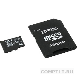 Micro SecureDigital 16Gb Silicon Power SP016GBSTHBU1V10-SP MicroSDHC Class 10, SD adapter