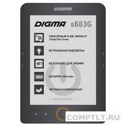Электронная книга Digma S683G 6" E-ink HD Carta 1024x758 Touch Screen/4Gb/microSDHC/frontlight серый 397357