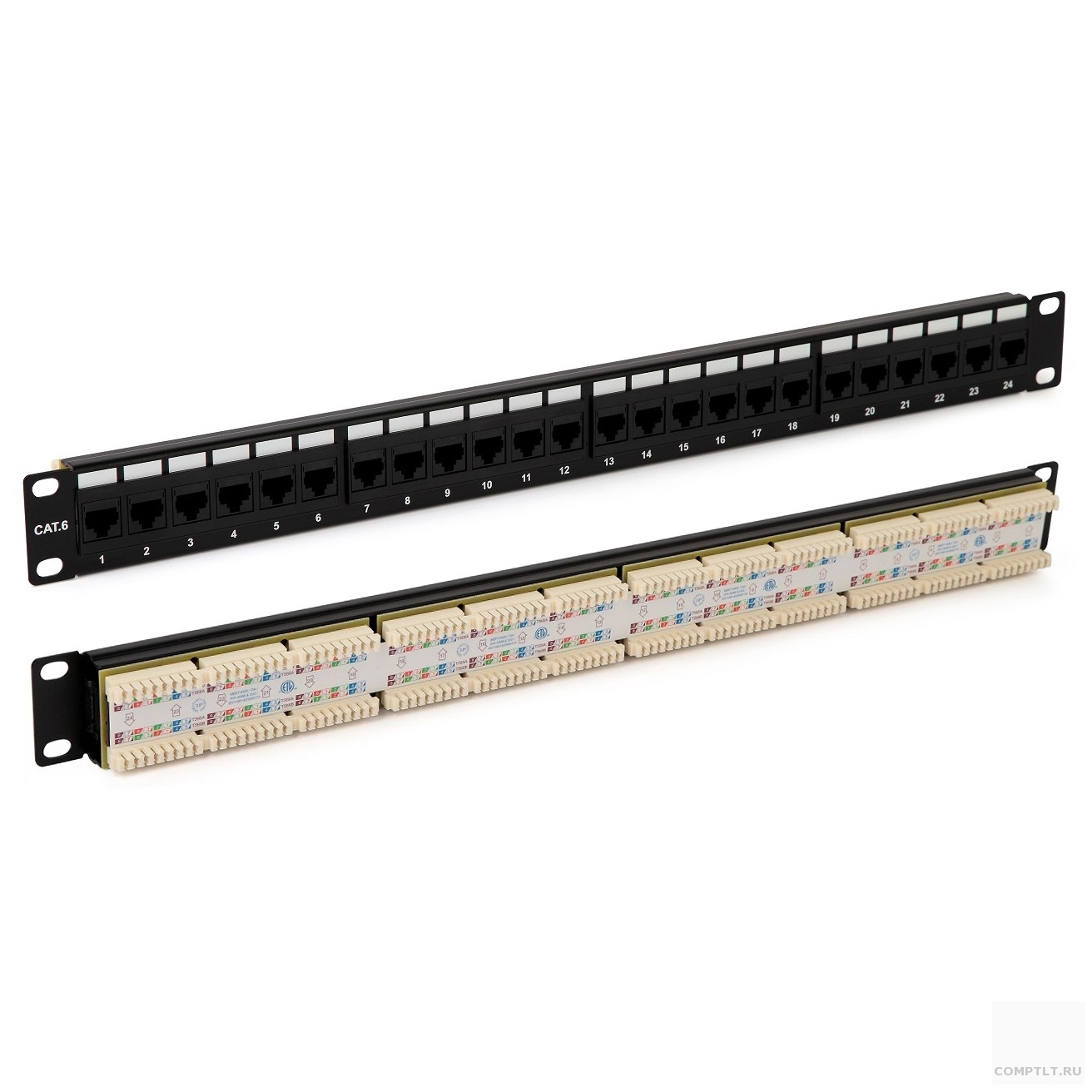 Hyperline PP3-19-48-8P8C-C6-110D Патч-панель 19", 2U, 48 портов RJ-45, категория 6, Dual IDC, ROHS, цвет черный задний кабельный организатор в комплекте