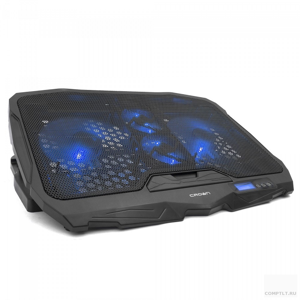 CROWN Подставка для ноутбука CMLS-01 black  до 17", кулеры D125mm2 D70mm2,синяя led подсветка, регулятор скорости, 5 уровней наклона Размер 39028028мм