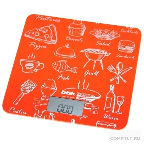 Весы кухонные BBK KS108G, стекло/ пластик, 5 кг, рисунок-оранжевый