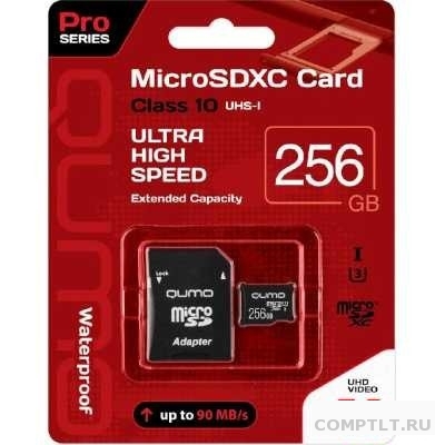 Micro SecureDigital 256Gb QUMO QM256GMICSDXC10U3 MicroSDXC Class 10 UHS-I, SD adapter
