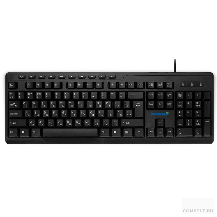 NORBEL NKB 001, Клавиатура проводная полноразмерная, USB, 104 клавиши  10 мультимедиа клавиш, ABS-пластик, длина кабеля 1,8 м, цвет чёрный