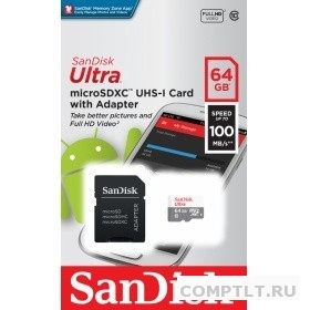 Micro SecureDigital 64Gb SanDisk SDSQUNR-064G-GN3MA Ultra Light  adapter