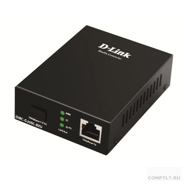 D-Link DMC-G20SC-BXU/A1A WDM медиаконвертер с 1 портом 100/1000Base-T и 1 портом 1000Base-LX с разъемом SC Tx 1310 мкм Rx 1550 мкм для одномодового оптического кабеля до 20 км