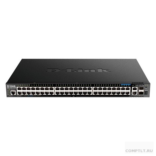 D-Link DGS-1520-52MP/A1A Управляемый L3 стекируемый коммутатор с 44 портами 10/100/1000Base-T, 4 портами 100/1000/2.5GBase-T, 2 портами 10GBase-T и 2 портами 10GBase-X SFP PoE-бюджет 370 Вт