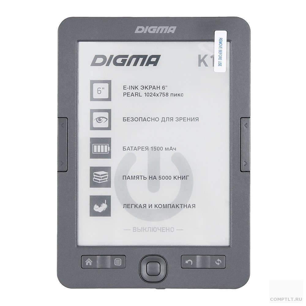 Digma K1 6" E-ink HD Pearl 758x1024 600MHz 128Mb/4Gb/SD/microSDHC темно-серый1389695